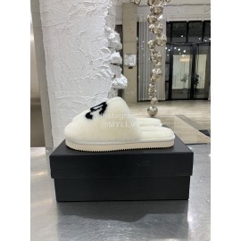 Chanel Winter Wool Slippers White