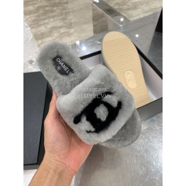 Chanel Winter Wool Slippers For Women Gray