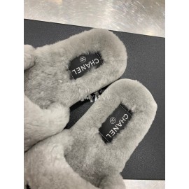 Chanel Winter Wool Slippers For Women Gray