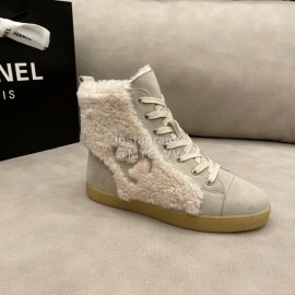 Chanel Winter Flat Boots Gray