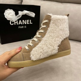 Chanel Winter Flat Boots Brown