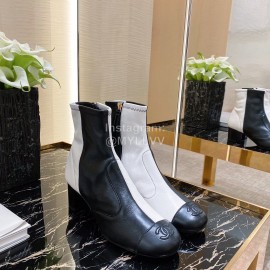 Chanel Black And White Short Boots