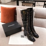 Chanel Black Cowhide High Heeled Boots