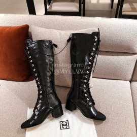 Chanel Black Cowhide High Heeled Boots