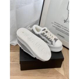 Chanel Winter Wool Thick Soled Canvas Shoes For Women Gray