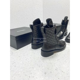 Chanel Black Cowhide Lace Up Short Boots For Women