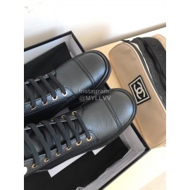Chanel Autumn Cowhide Lace Up Pearl Motorcycle Boots For Women Black