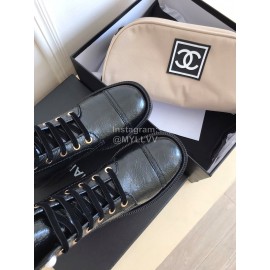 Chanel Autumn Cowhide Lace Up Pearl Motorcycle Boots For Women