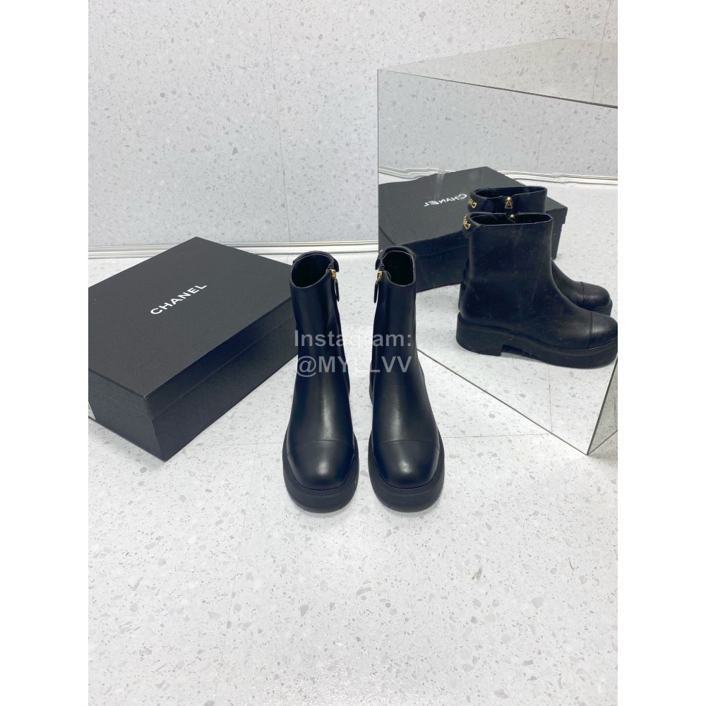 Chanel Autumn Winter Leather Boots For Women Black