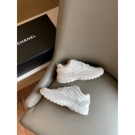 Chanel Autumn Winter Lace Up Sneakers For Women White