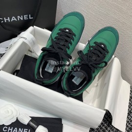Chanel Down Cotton Lace Up Sneakers For Men And Women Green