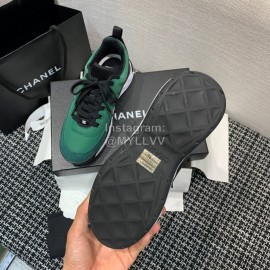 Chanel Down Cotton Lace Up Sneakers For Men And Women Green