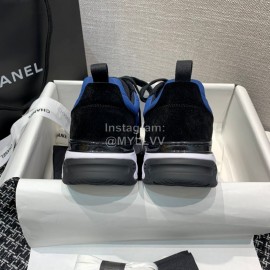Chanel Down Cotton Lace Up Sneakers For Men And Women Blue