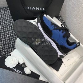 Chanel Down Cotton Lace Up Sneakers For Men And Women Blue