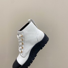 Chanel Winter Cowhide Lace Up Short Boots For Women White