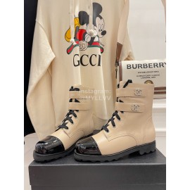 Chanel Autumn Winter Fashion Cowhide Lace Up Martin Boots Khaki 