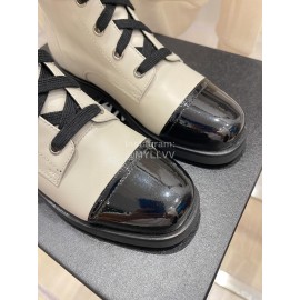 Chanel Autumn Winter Fashion Cowhide Lace Up Martin Boots White