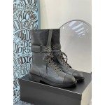 Chanel Autumn And Winter Leather Martin Boots For Women Gray