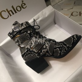 Chloe Embossed Cowhide Lace Up High Heeled Boots For Women 