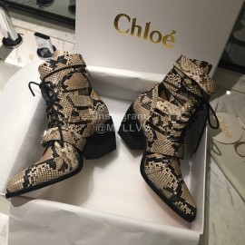 Chloe Embossed Cowhide Lace Up High Heeled Boots For Women Coffee