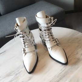 Chloe Embossed Cowhide Lace Up High Heeled Boots For Women White
