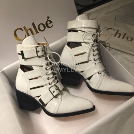 Chloe Embossed Cowhide Lace Up High Heeled Boots For Women White