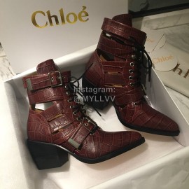 Chloe Embossed Cowhide Lace Up High Heeled Boots For Women Wine Red