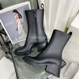 Chloe Betty Leather Thick High Heeled Boots For Women Black