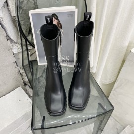 Chloe Betty Leather Thick High Heeled Boots For Women Black