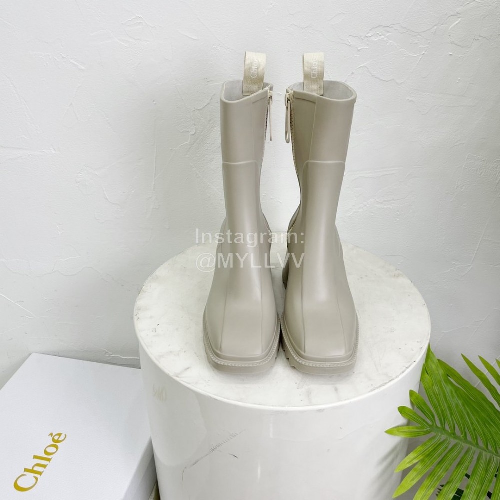 Chloe Betty Leather Thick High Heeled Boots For Women White