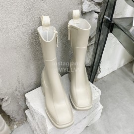 Chloe Betty Leather Thick High Heeled Boots For Women White
