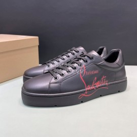 Christian Louboutin Letter Printed Leather Casual Shoes For Men Black