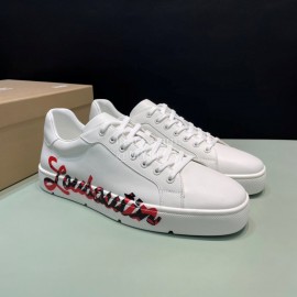 Cl Letter Printed Leather Casual Shoes For Men White