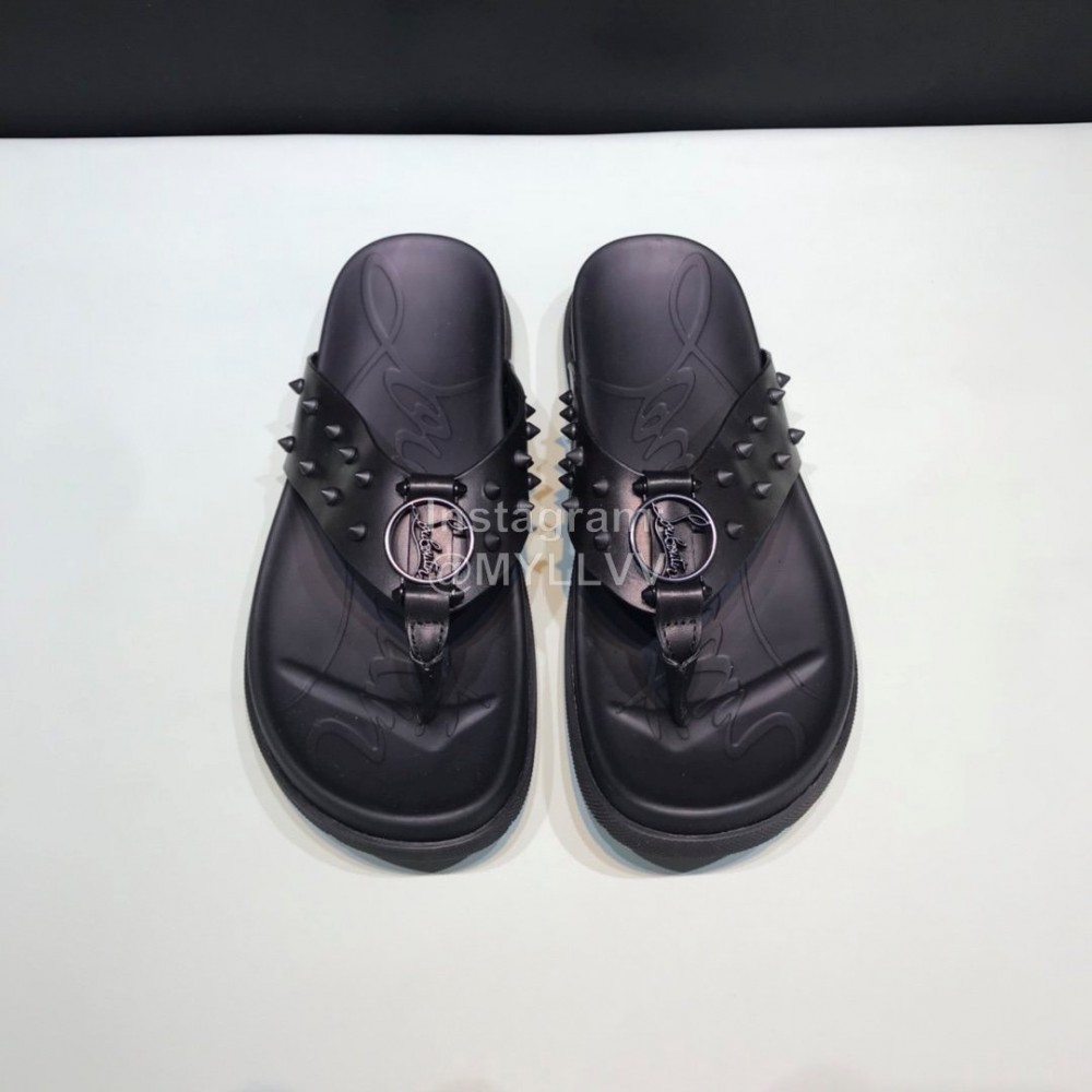Christian Louboutin Black Leather Rivet Flip Flops For Men