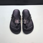 Christian Louboutin Black Leather Rivet Flip Flops For Men