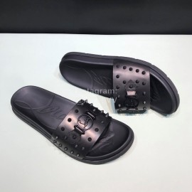Christian Louboutin Black Leather Rivet Slippers For Men