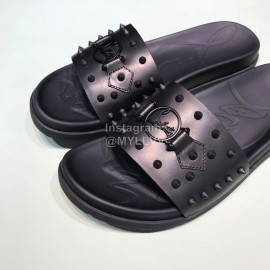 Christian Louboutin Black Leather Rivet Slippers For Men