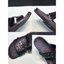 Christian Louboutin Leather Rivet Slippers For Men Black
