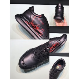 Christian Louboutin Printed Leather Casual Sneakers For Men Black