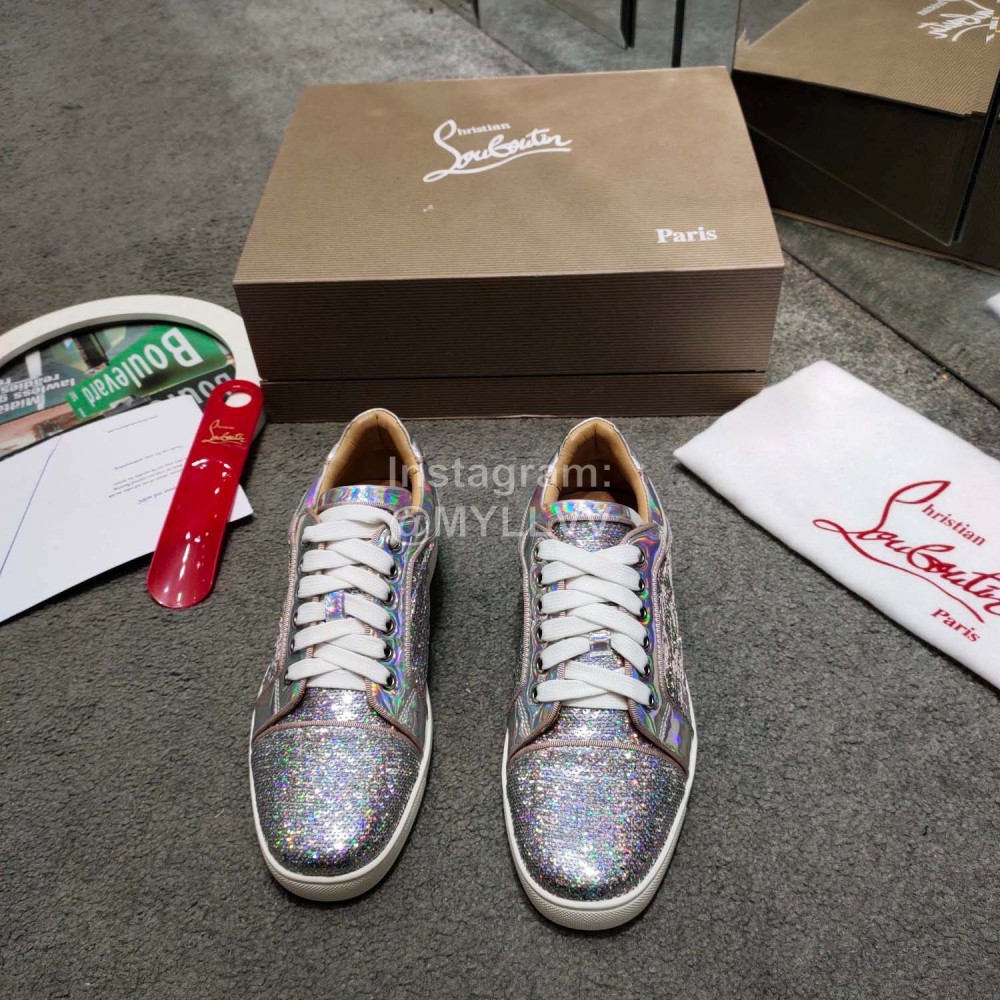 Christain Louboutin Fashion Silver Leather Casual Shoes For Men And Women