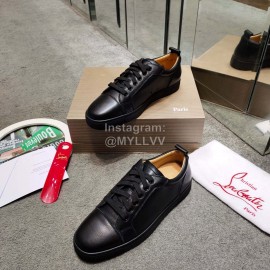Christain Louboutin Black Leather Casual Shoes For Men And Women
