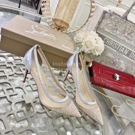 Christain Louboutin New Diamond Sheepskin Pointed High Heels For Women White