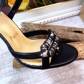 Christain Louboutin Spring Summer New Rivet Sheepskin High Heel Sandals For Women Black