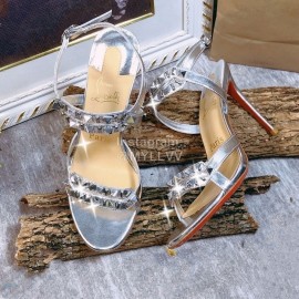 Christain Louboutin Spring Summer New Rivet Sheepskin High Heel Sandals For Women Silver