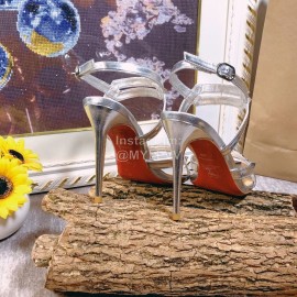 Christain Louboutin Spring Summer New Rivet Sheepskin High Heel Sandals For Women Silver