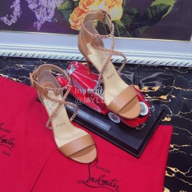 Christain Louboutin Spring Summer New Rivet Sheepskin High Heel Sandals For Women Brown