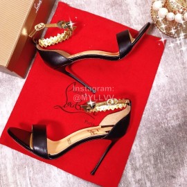 Christain Louboutin Spring Summer Fashion Black Sheepskin High Heel Sandals For Women