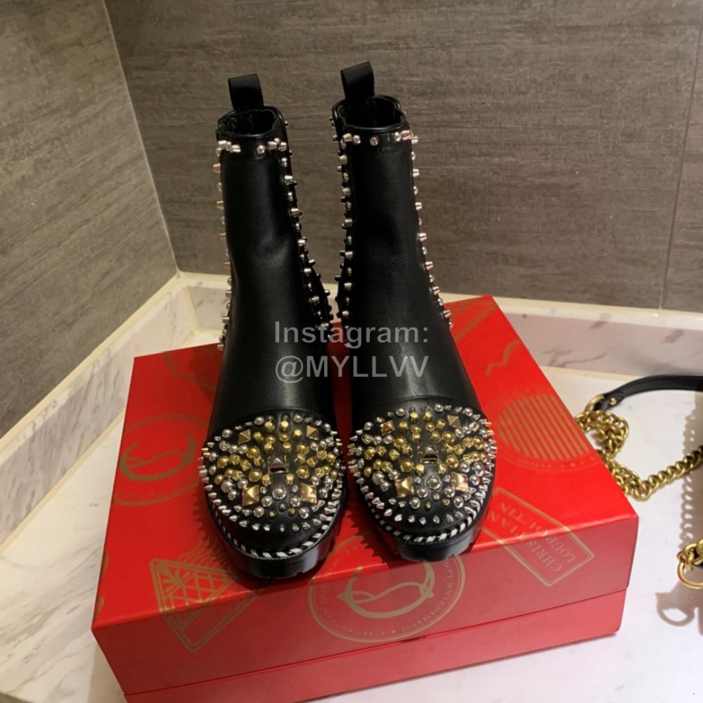 Christain Louboutin Calf Leather Riveted Martin Boots For Women Black