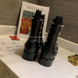 Christain Louboutin Calf Leather Riveted Martin Boots For Women Black