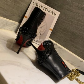 Christain Louboutin Black New Calf Rivet High Heeled Boots For Women 